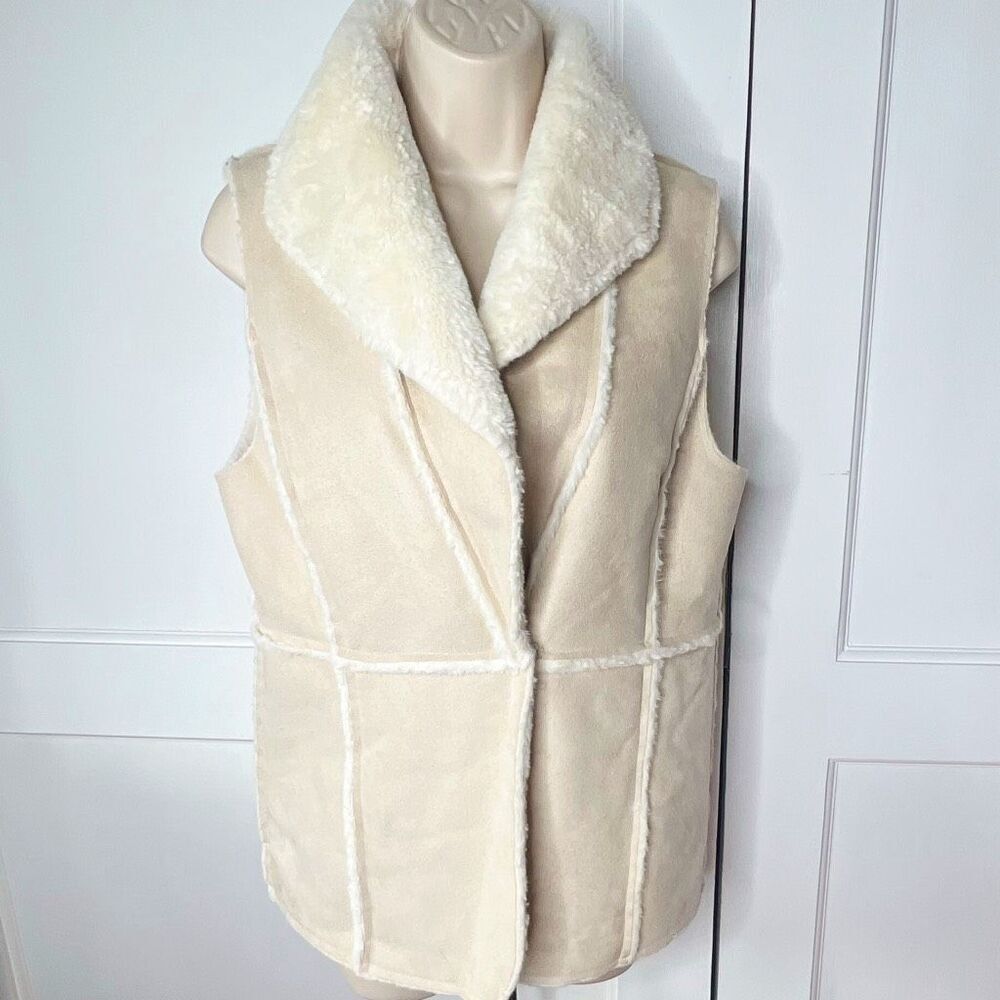 Workshop Republic Clothing Sleeveless Collared Faux Fur Faux Suede Vest Nwt XS